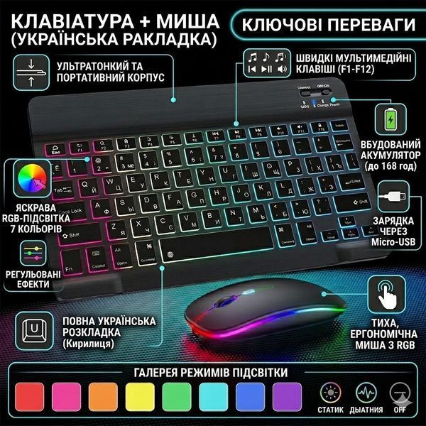 Клавиатура и мышь &mdash; беспроводные (Bluetooth) с подсветкой Keyboard-xGame фото